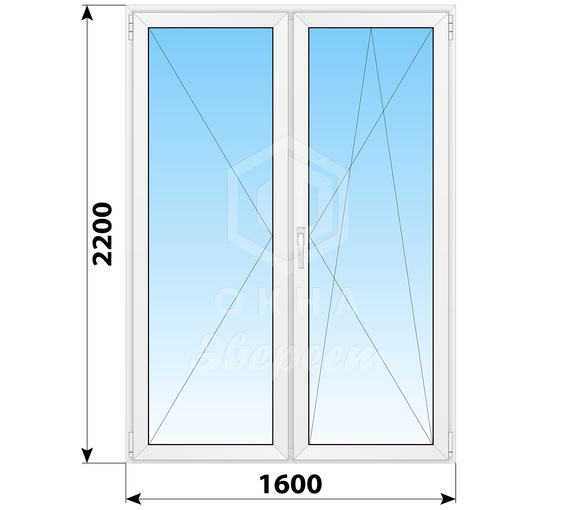 Штульповая пластиковая стеклянная балконная дверь 1600x2200