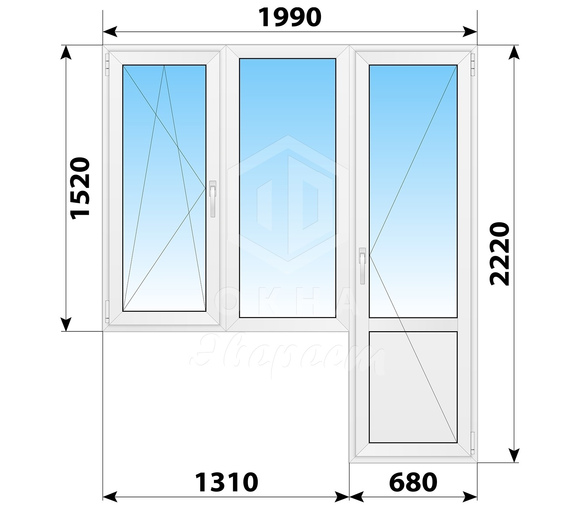 Пластиковый балконный блок 1990x2220 Тип 2
