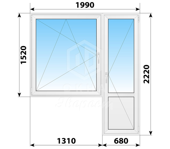 Пластиковый балконный блок 1990x2220 Тип 3