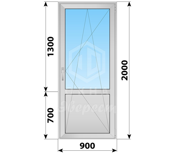 Алюминиевая балконная дверь с глухим низом 900x2000 ПО