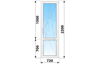Пластиковая стеклянная балконная дверь с импостом 720x2200 ПО