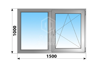 Двухстворчатое деревянно-алюминиевое окно 1500x1000 Г-ПО