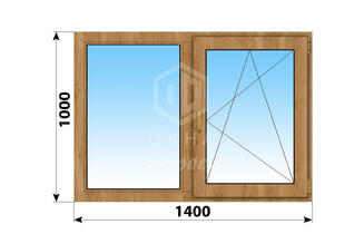 Двухстворчатое окно из лиственницы 1400x1000 Г-ПО