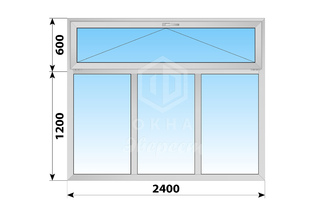 Трехстворчатое деревянно-алюминиевое окно с откидной фрамугой 2400x1800 Г-Г-Г
