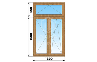 Двухстворчатое окно с откидной фрамугой из лиственницы 1300x2200 П-ПО