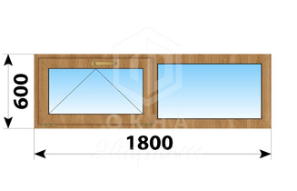 Двухстворчатое окно из лиственницы 1800x600 О-Г
