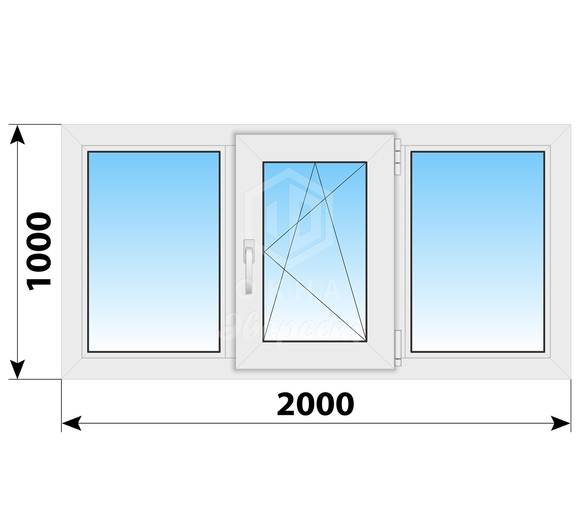 Трехстворчатое пластиковое окно 2000x1000 Г-ПО-Г