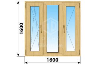 Трехстворчатое окно из сосны 1600x1600 ПO-Г-П